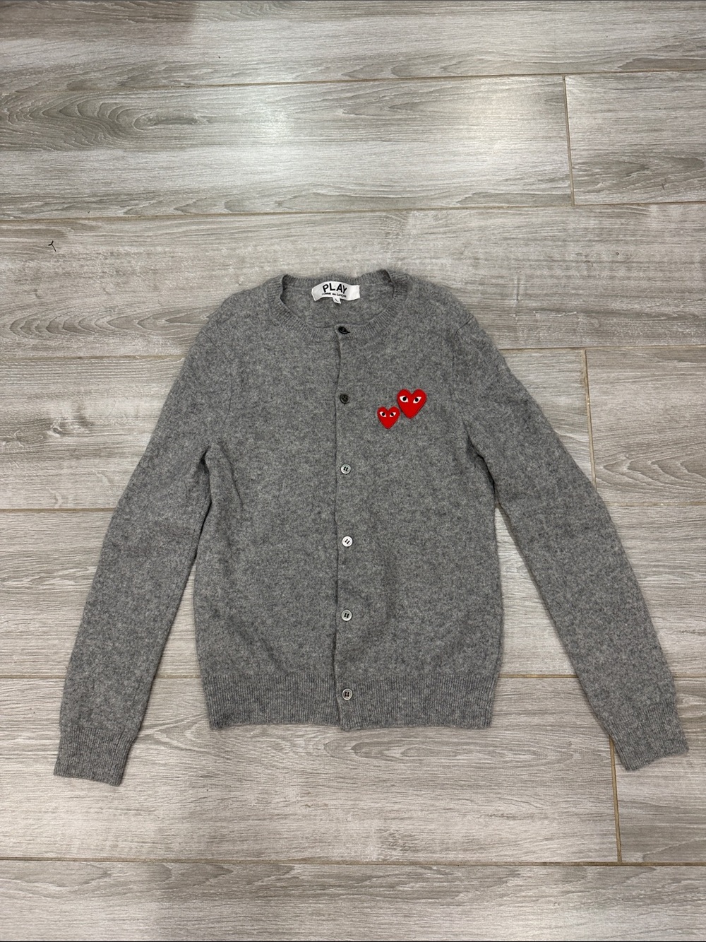 Comme des Garcons PLAY Gray Cardigan with Red Heart Logos